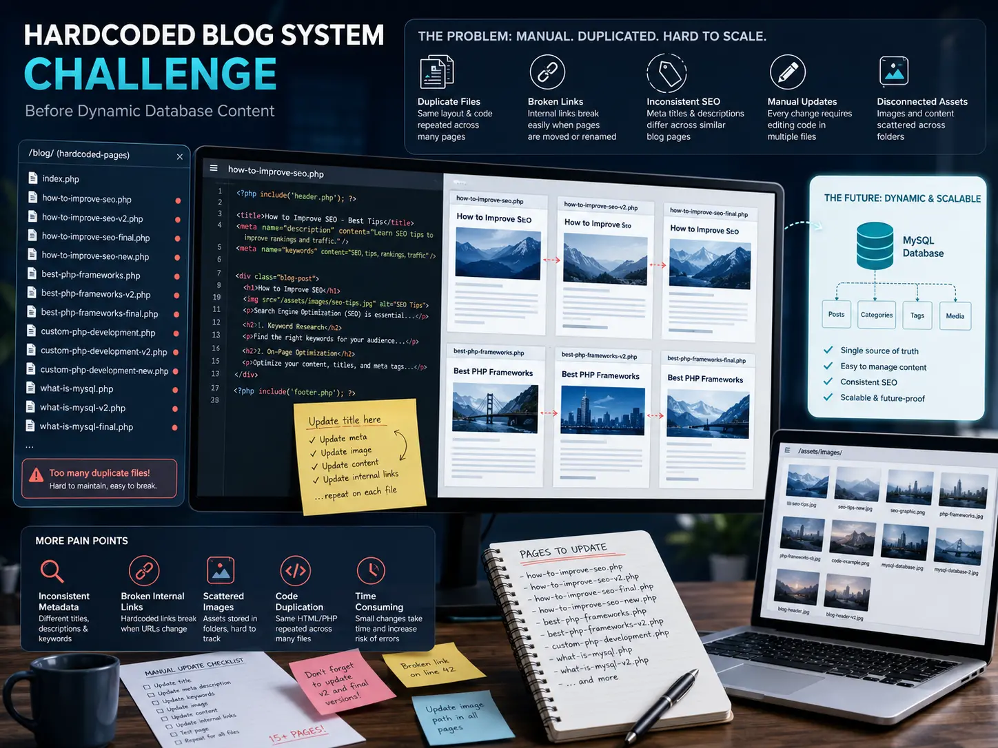 Hardcoded blog system challenge before dynamic database content